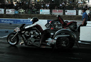 Ron Houneit (near lane) - Top Fuel Harley